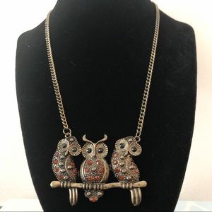 OWL LOVERS boho Jewel Rhinestone Statement Necklace